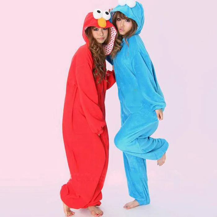 New Arrival Elmo Cookie Monster Cosplay Halloween Fancy  Costume Wholesale Adult Onesie