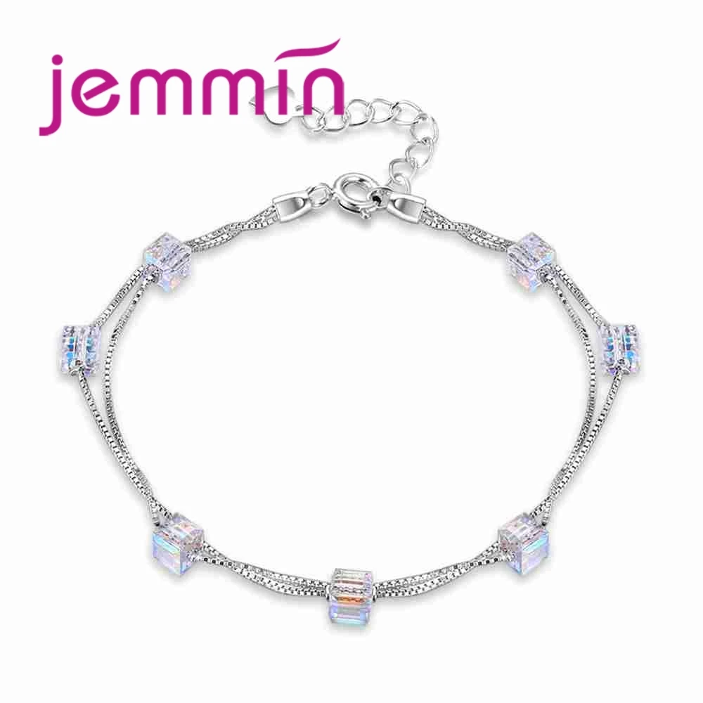 

925 Sterling Silver Square Cubic Zircon Romantic Women Girl's Bracelet Wedding Anniversary Party Jewelry High Quality