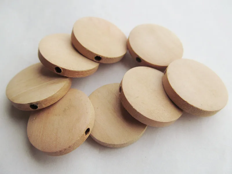 200pcs 25mm Unfinished Thick Flat Circle Round Discs Natural Wood Spacer Beads Pendant Charm Findings,Hole through,DIY Accessory