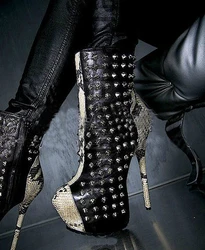 Sexy Women Stage Platform Metal Rivets Studded Snakeskin Patched Ankle Boots Ultra 16cm High Heels Night Club Botine Short Boots