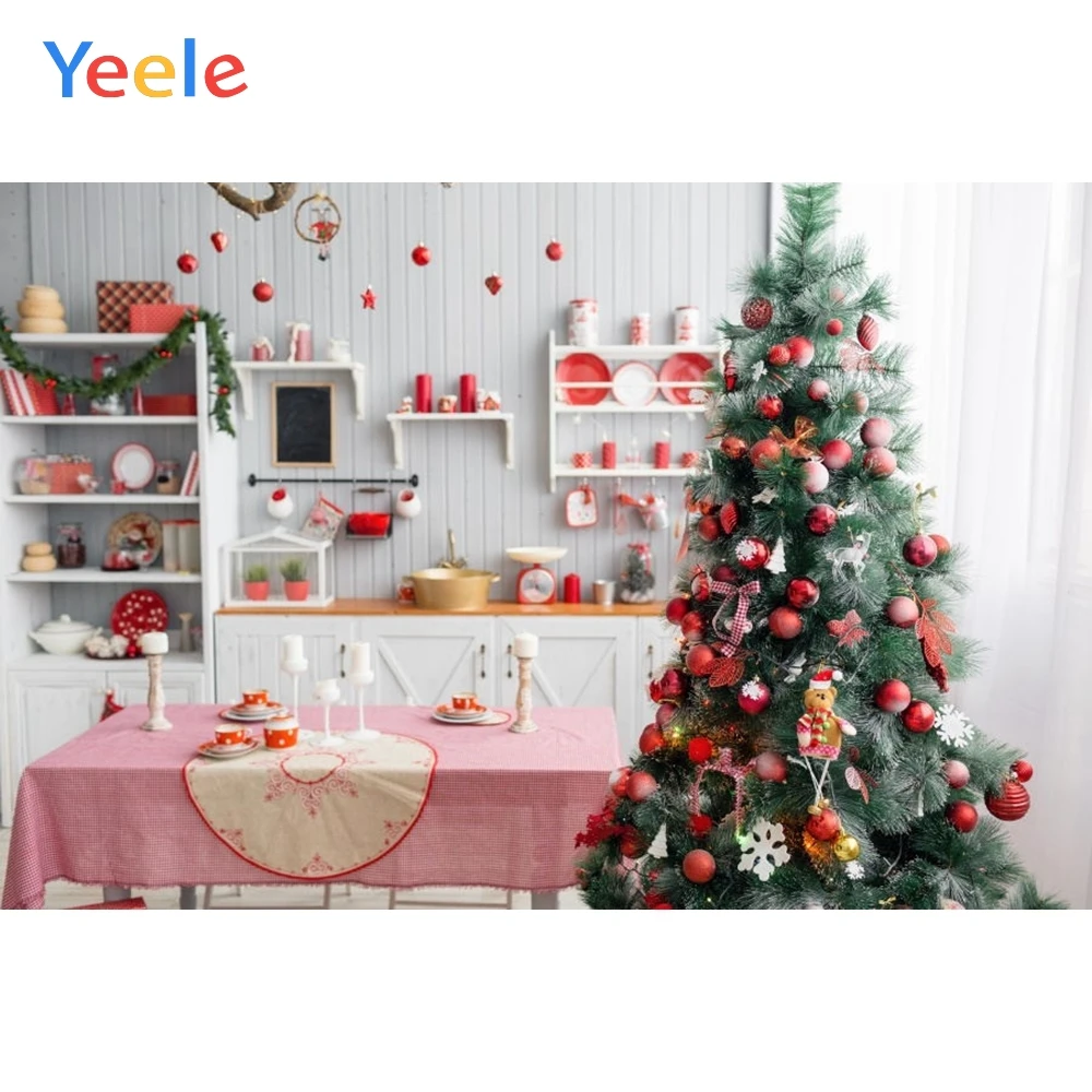 

Christmas Tree Kitchen Dining Table Room Backdrop Vinyl Photographic Background For Photo Studio Shoot Decoration Photophone