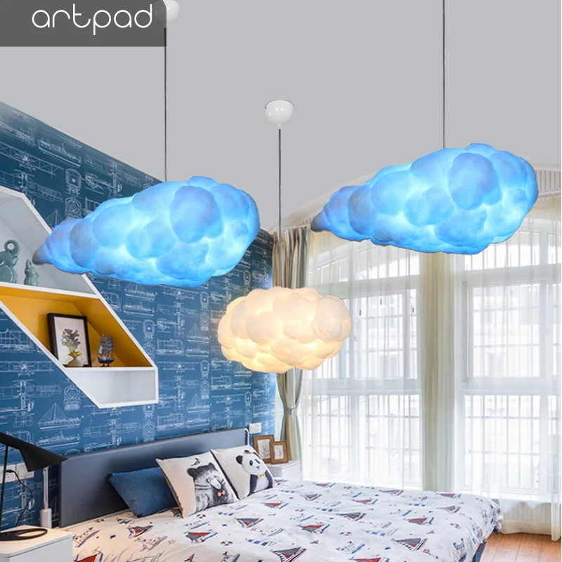 Modern White Floating Cloud Pendant Light for Bedroom Living Room Cloth Store Restaurant Indoor Lighting Decor E27 Base