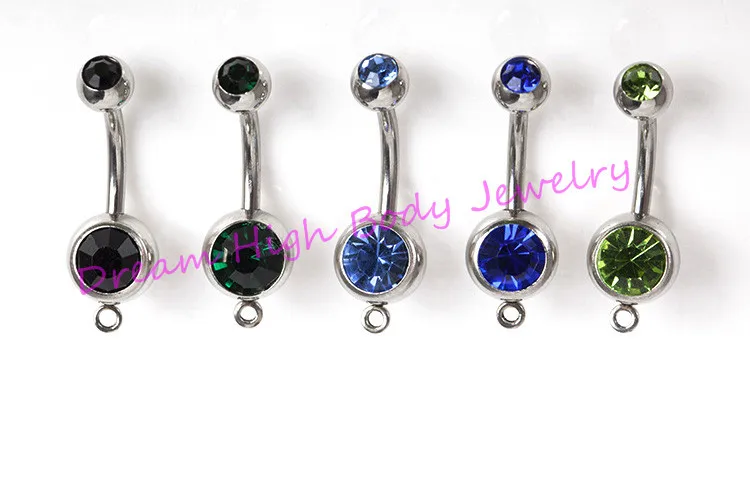 

New Double Gem Belly Bar With O Ring Charms Pendant Navel Banana 316L Stainless steel Fashion Body Piercing Jewelry