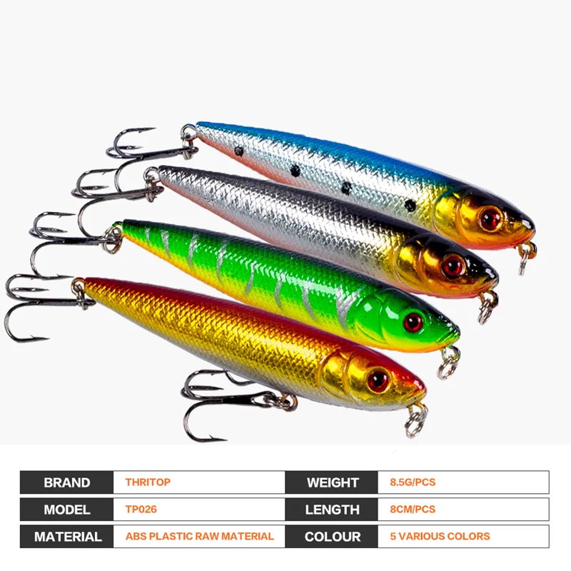 Thritop New Design TP026 Hard Bait 3D Eyes 8cm 8.5g 5 Colors Sharp Hook Pencil Fishing Fake Bait Lure Fishing Accessories image 4