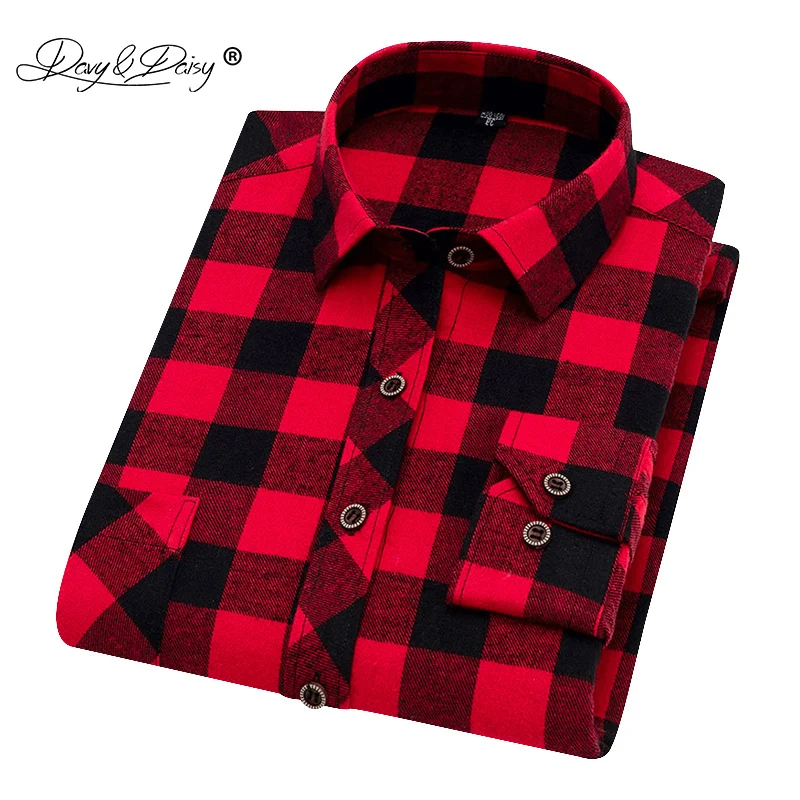 

DAVYDAISY 2020 New Arrival Spring Autumn Flannel Men Shirts Long Sleeve Men's Plaid Shirt Slim Fit Camisas 9 Colors DS297