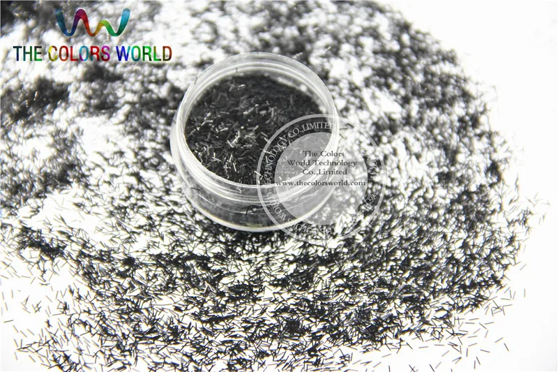 TCH312  0.2*3mm Size Solvent Resistant  Mate Black Colors Tinsel  Bar Strip shape glitter for nail art and other deco