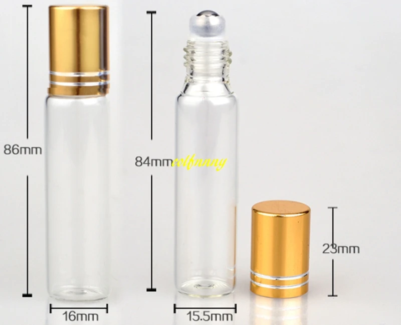 

2000pcs/lot Fast shipping 10ml Clear Stainless steel Roll on Bottles 10CC Essential Oils Glass Roller Bottle 5 Colors