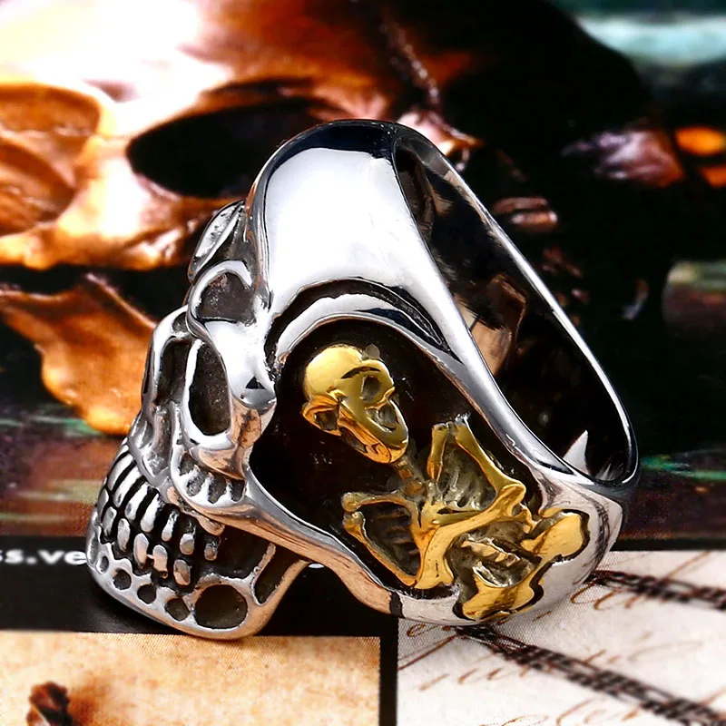 Beier new store 316L Stainless Steel ring top quality Big Tripple Skull Ring Punk Biker jewelry LLBR8-068R