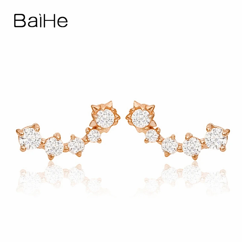 

BAIHE Real Solid 18K Rose Gold H/SI Natural Diamond Star Stud Earrings Women Men Wedding Trendy Fine Jewelry اسٹار اسٹڈ بالیاں