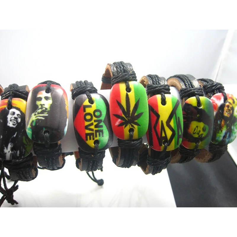 Brand New 24PCs Bob Marley Cuff Bracelets Jamaica Reggae Rasta PU Leather Wristband Wholesale Bulk Lots For Men Women Unisex