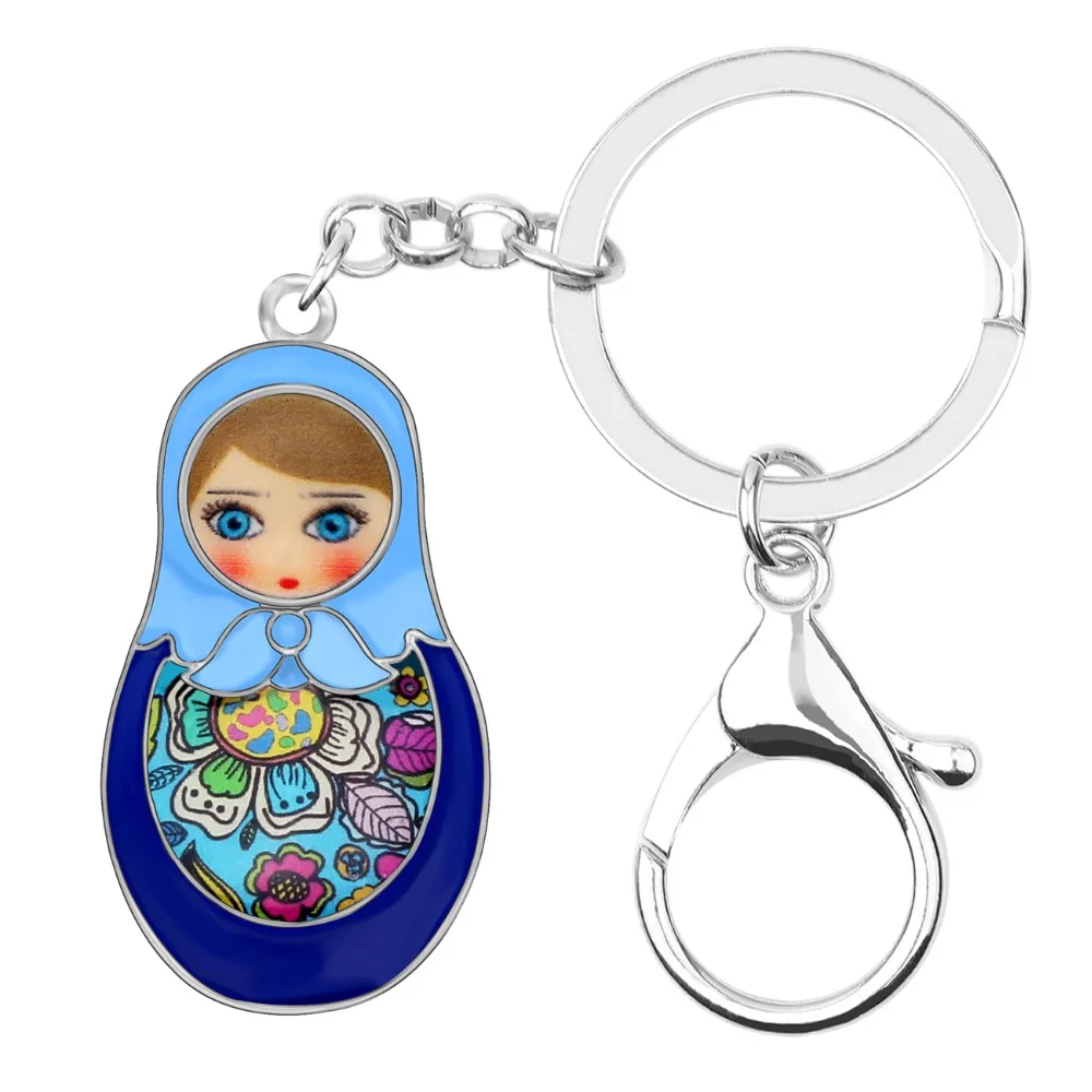 Bonsny Enamel Alloy Matryoshka Russian Dolls Key Chains Keychains Ethnic Jewelry For Women Girls Bag Wallet Charms Pendant Gift