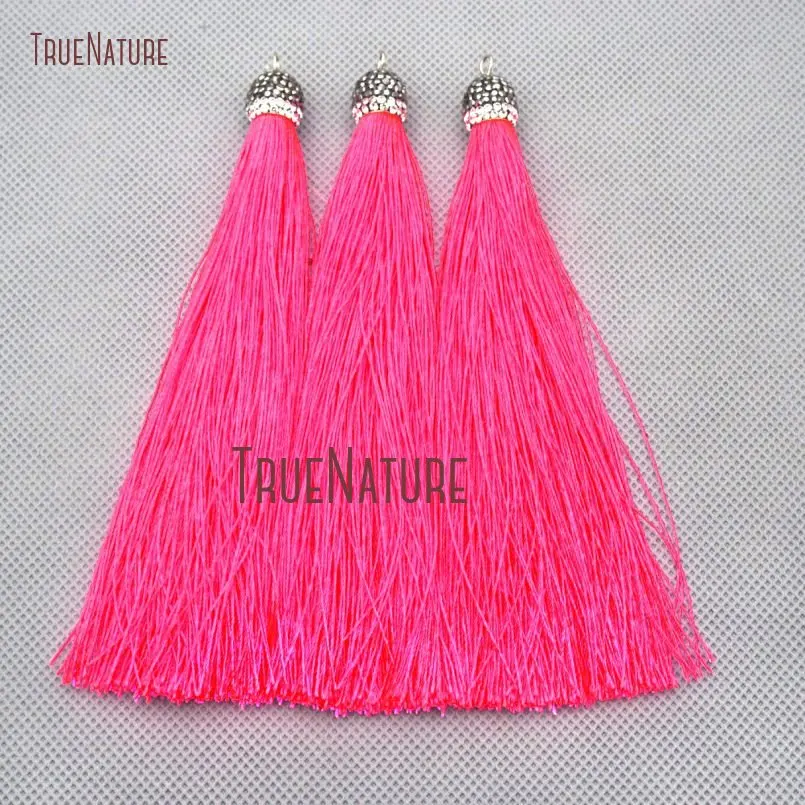 20Pcs Fluorescent Pink Silk Crystal Tassel Pendant Online Approx 5inch PM15913