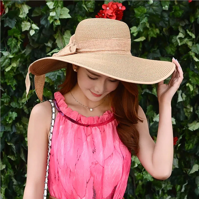 2017 HOT Style summer large brim straw hat adult women girls fashion sun hat uv protect big bow summer beach hat free shipping