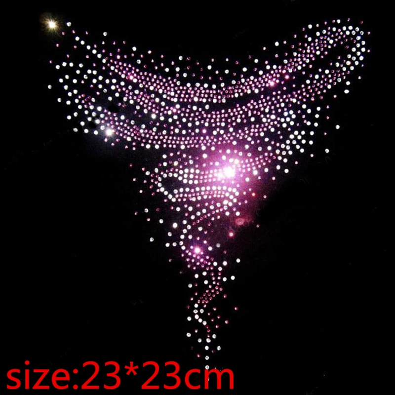 23*23cm bling stone neckline iron on transfer patches hot fix rhinestone motif iron on crystal transfers design for shirt dress