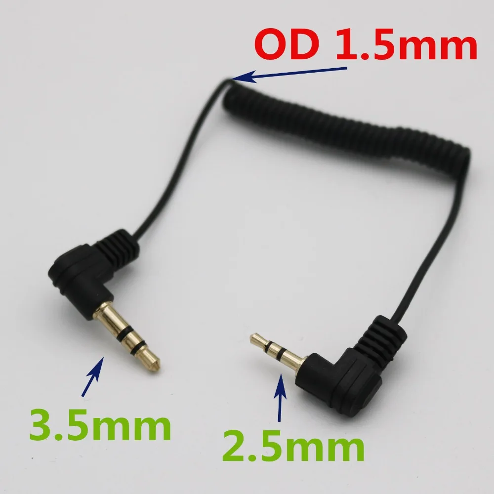 1pcs Aux Cable 3.5mm Male 3 Pole Right Angled To 2.5mm Male Right Angle Extension Audio Coiled Spiral For iPod mp3 Car 60cm