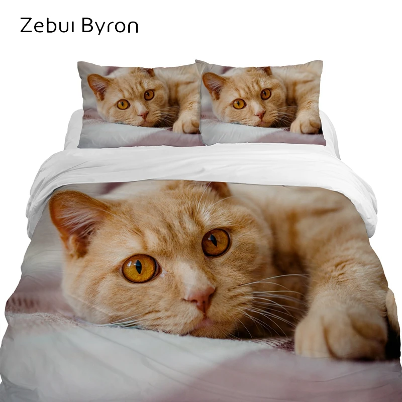 

3D Luxury Bedding Set King/Eruo Size,Custom Print Comforter/Quilt/Duvet Cover Set,Kids Baby Child Bed Set Animal Pet Orange cat