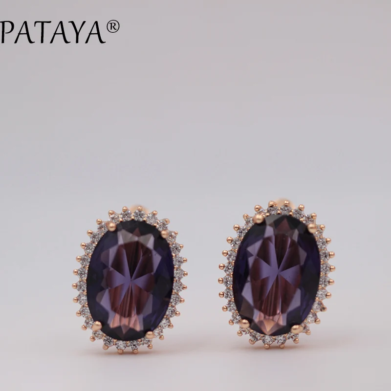 PATAYA New 585 Rose Gold Color Big Earrings Green Natural Cubic Zirconia Earrings Women Luxury Wedding Jewelry Dangle Earrings