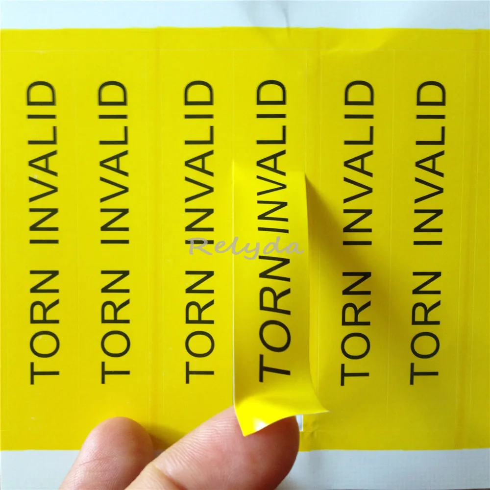 1000pcs 90x16mm Custom Text Yellow Printing Fragile Paper Security Label Torn Invalid Box Seal Destructible Security Sticker