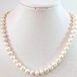 Natural White Freshwater Pearl Beads Necklace 7-8mm Round Pearls Beads Strand Chain Necklaces For Women Rope Jewelry 18inch B643