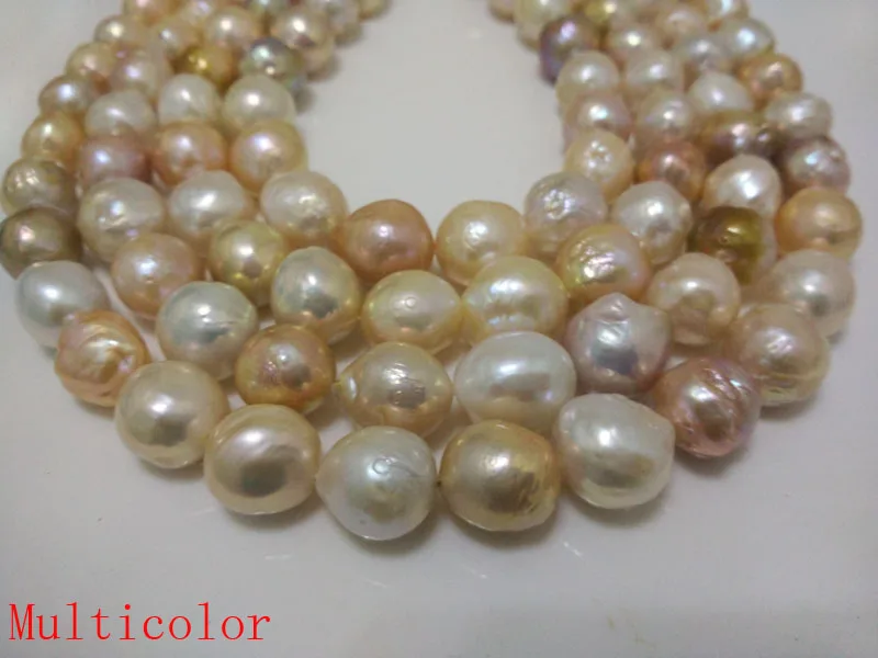 16 inches 13-14mm Natural High Luster Multicolor Edison Baroque Pearls Loose Strand