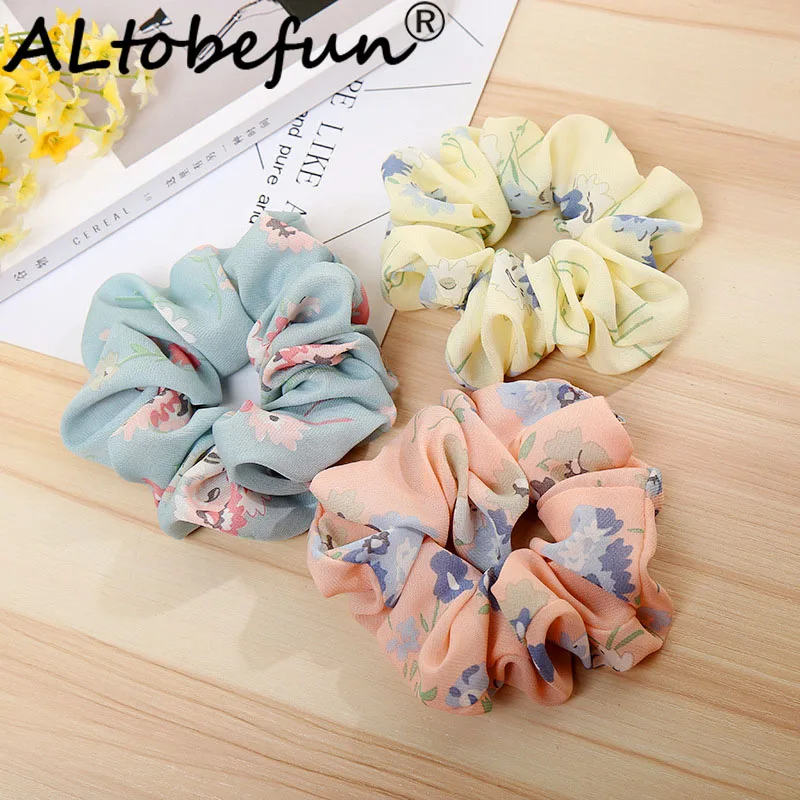 ALTOBEFUN Female Floral Print Fabric Hair Ring Women's Head Flower High Elastic Ladies Hair Band TC025