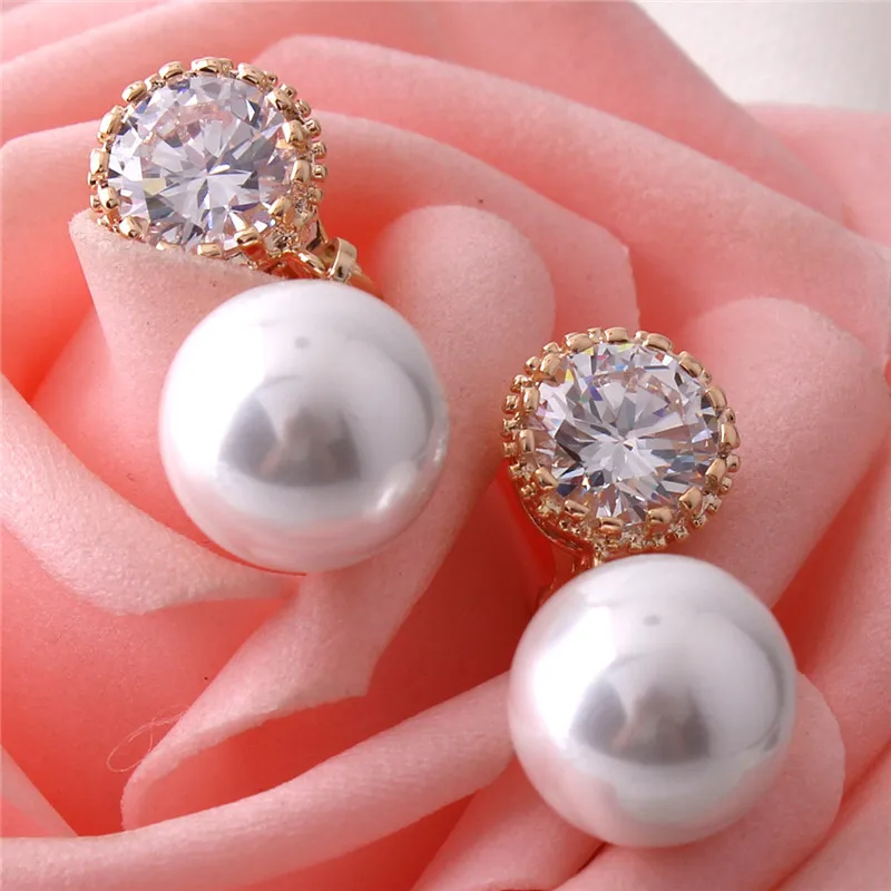 Top Quality Round Shape AAA Cubic Zircon Simulated Pearl Clip on Earrings Non Piercing for Women Elegant Ear Clip Not Allergy
