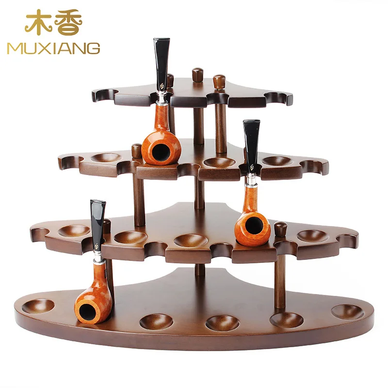 MUXIANG Good Quality walnut wood Pipe Rack Handmade Dismountable High-class Smoking 15 Pipe Rack Stand for Pipes rack fa0082