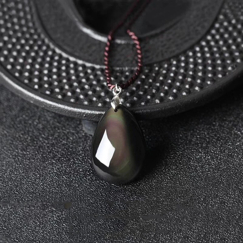 Natural Black Obsidian Stone Water Drop Pendants Rope Necklaces Lucky for Men Women Safety Amulet Stone Jewelry JoursNeige