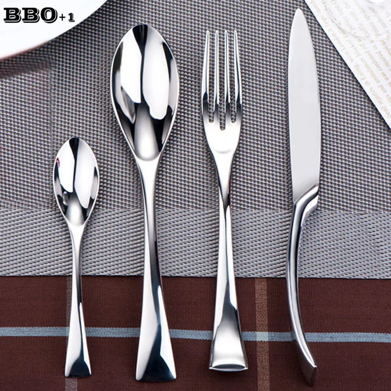 

4pcs/set Silverware Stainless Steel Tableware set Silver Dinner Knife Fork Spoon Wedding Dinnerware Christmas Party Restaurant