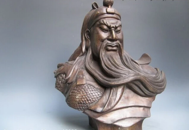 40CM Chinese 100% Pure Bronze Copper Guan Gong Gong Yu warrior Head Statue