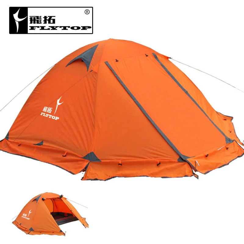 FLYTOP Aluminum Pole Double Layer 3 Person Use Waterproof Windproof Camping Tent Beach Barraca With Snow Skirt