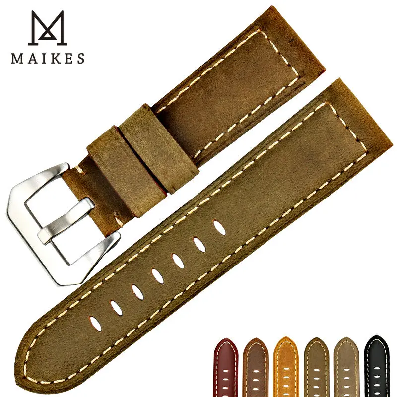 MAIKES New design vintage watch band for Fossil Genuine leather watch strap brown watch accessories for Panerai watchband