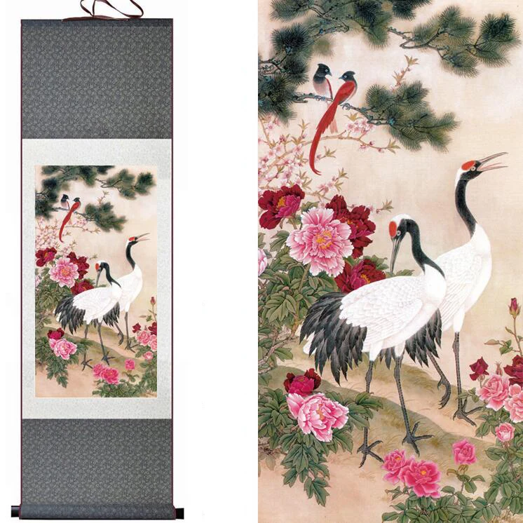 

Top quality crane Painting Home Office Decoration Chinese scroll painting Crane and tree paintingPrinted painting