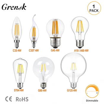 נורת פילמנט LED Grensk C35 4W 6W E27 ניתן לכוונון נורות אדיסון רטרו E14 220V 2700K נר וינטאג' תאורת גלובוס עיצוב בית