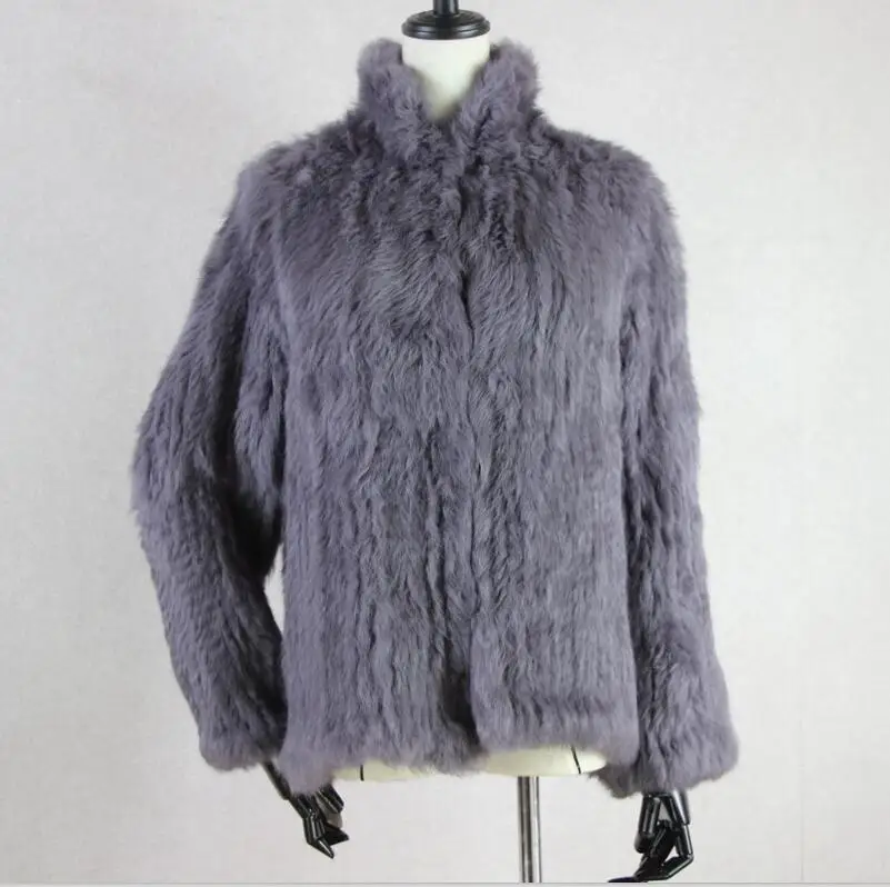 Harppihop top sell fur New Genuine Rabbit Fur Coat Fashion Women knit Rabbit Fur Jacket Winter Warm Rabbit Fur Outwear HP-716