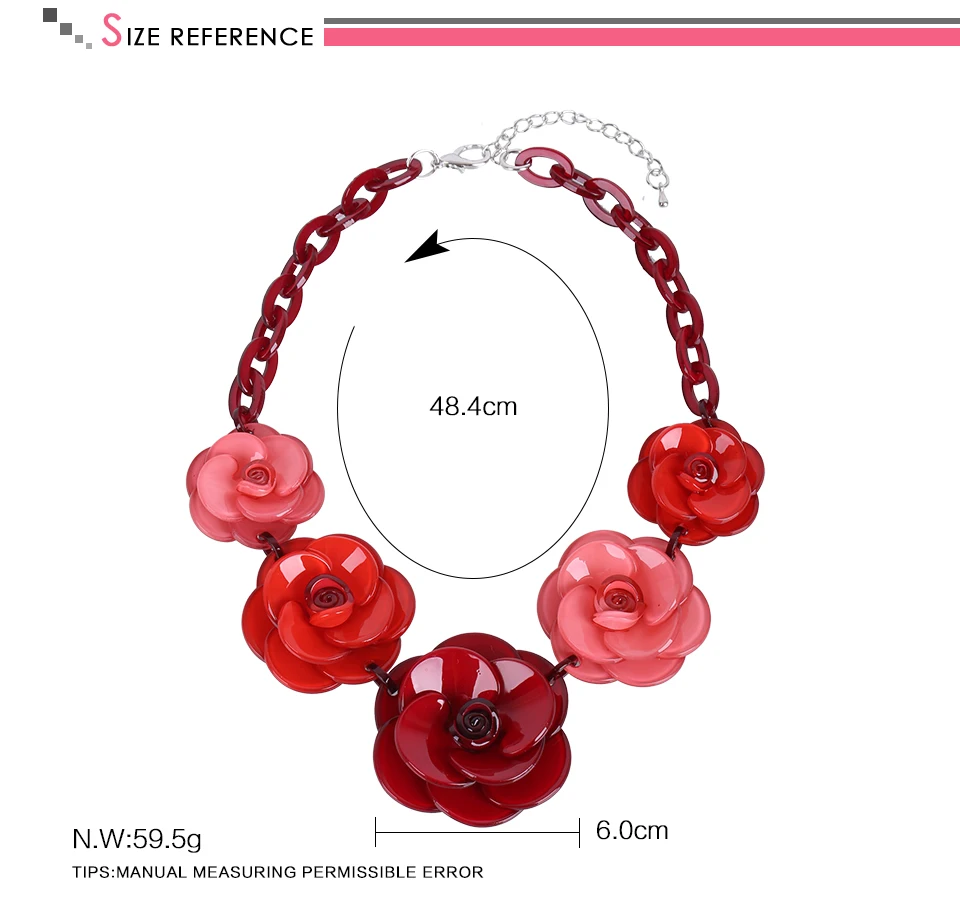 2018 New Fashion Acrylic Jewelry Women Retro Necklace Big Acrylic Rose Flowers Ornaments Necklace For Femme New Years Gift