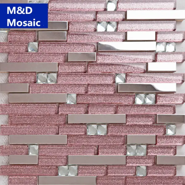 

13 beveled Mirror Pink Glass Metal Steel Mosaic Tile MD-GPS01 kitchen backsplash bathroom hall showrrom wall tile ceiling