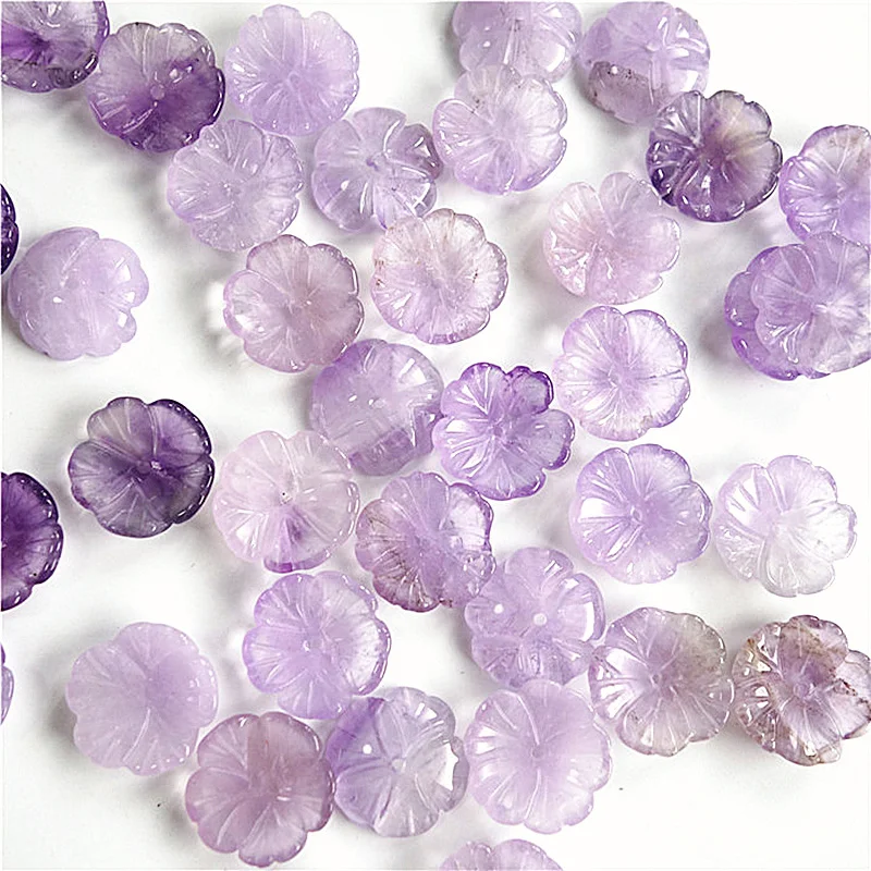 5pc Carved Real Stone Flower Natural Quartz Loose Beads Purple Crystal Bead Accessories For Jewelry Making DIY Findings DYL0037