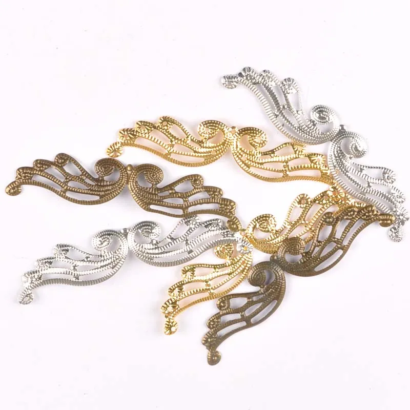 10Pcs 3 color Filigree Wraps Flower Connectors Metal Crafts Gift Decoration DIY Findings Jewelry Making 98x20mm YKL0743