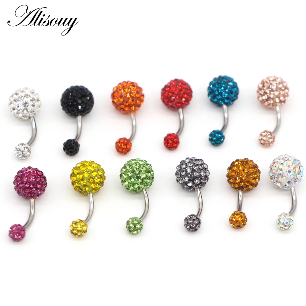 1PCS Crystal Rhinestone Woman Navel Belly Button Ring Pircing Surgical Steel Real Belly Piercing Navel Ringen Bar Body Jewelry