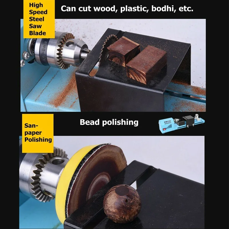 Mini DIY 150W Wood Lathe Bead Cutting Machine Grinding Drill Polishing Woodworking Tool