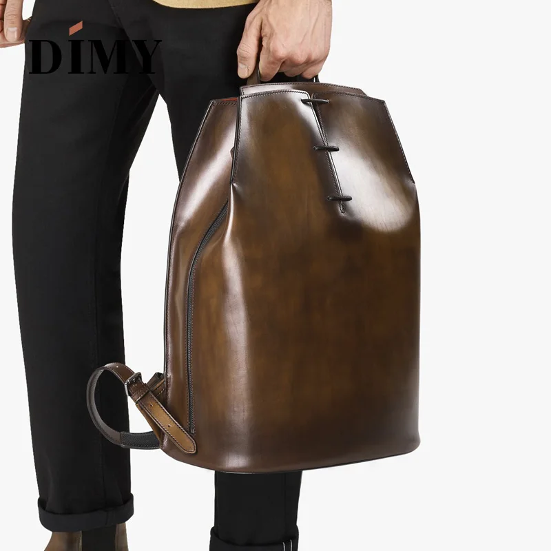 DIMY Genuine Leather Backpack for men Gentleman must Calfskin Backpacks Hand Patina 2019 Newest Men's Bag Shoulder Bags