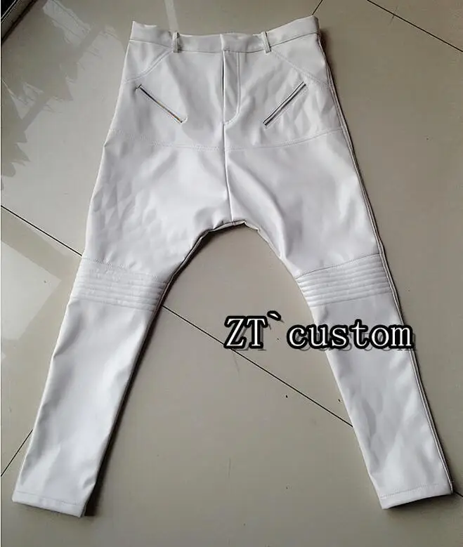 27-44 JustinBieber 2024 Men Clothing Multi-pocket Leather Harem Pants Trousers Drop Crotch Pants Plus Size Stage Singer Costumes