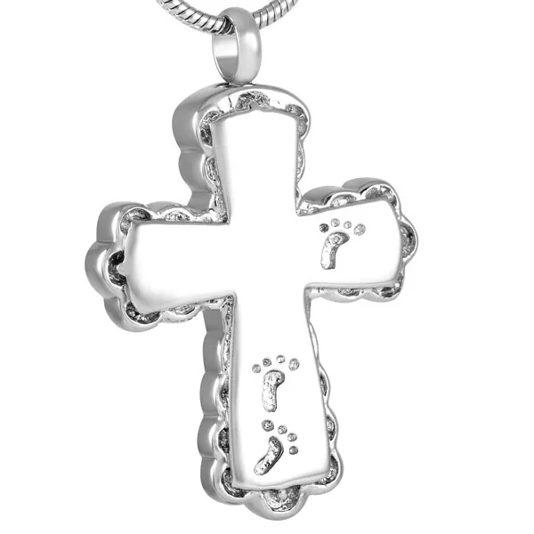 

IJD8634 горячая Распродажа человеческий отпечаток с крестом ожерелье для кремации ювелирные изделия 316L из нержавеющий стали памятный Urn Ashes подвеска-сувенир