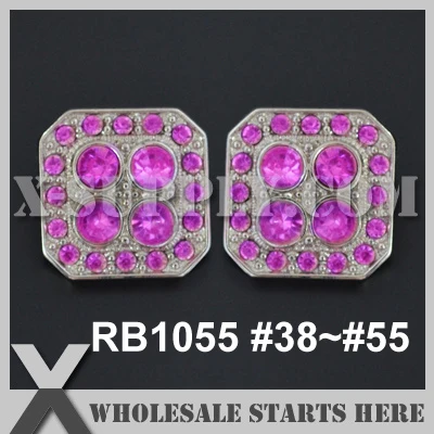 (Color: RB1055 #38~#55) Square Shape Acrylic Rhinestone Button in Silver Base