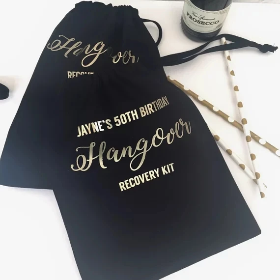 personalized gold birthday wedding Bachelorette Hangover Survival Kits, hen party Candy pouches Perfect Blend favor bags