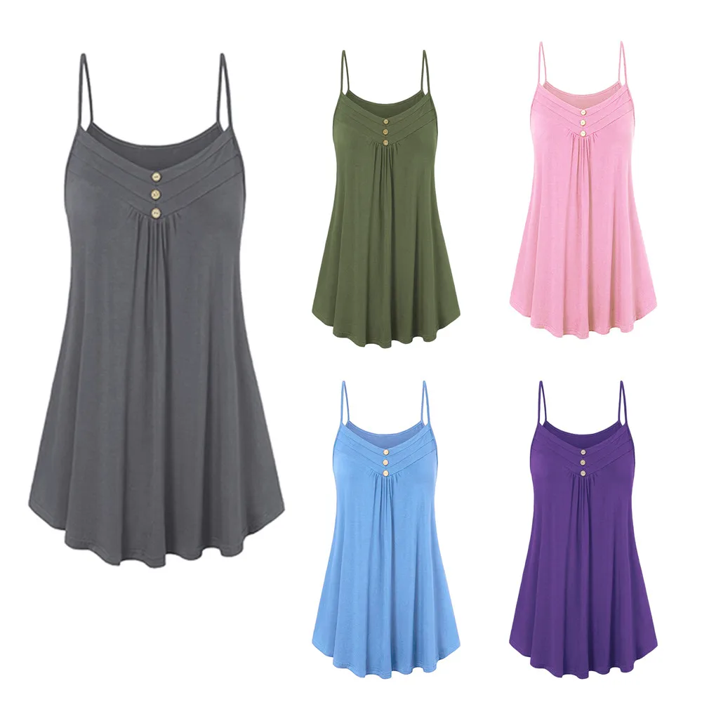  5XL Summer Tank Top Womens Tunic Button V Neck Tops Sleeveless Loose Casual Camis Ladies Clothes Women  haut femme#H20 image 2
