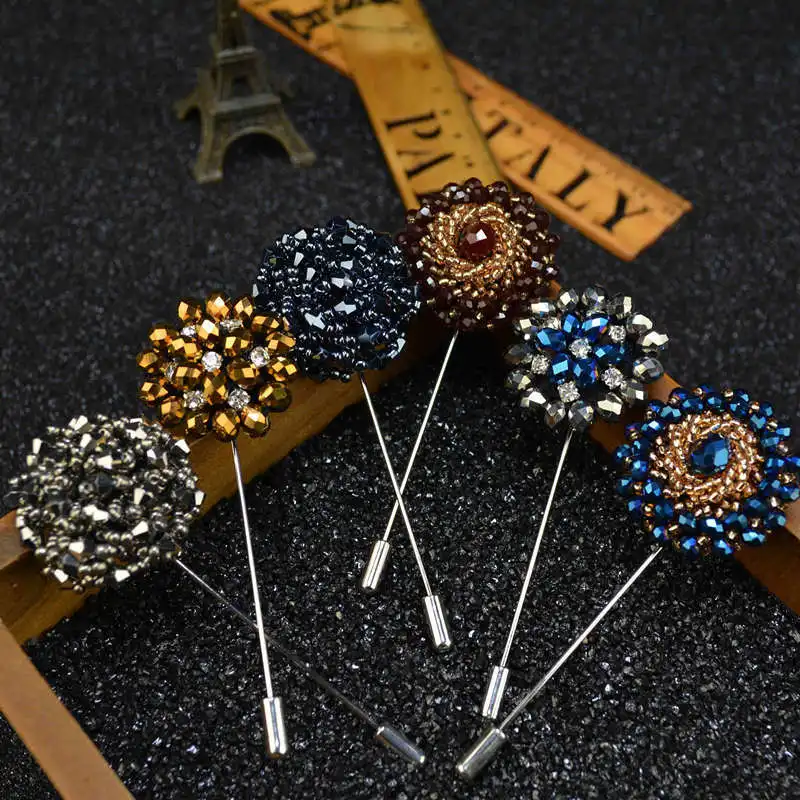 Free shipping , 15 pcs/lot , Beaded Lapel Pins, Mens Handmade Wedding Boutonniere, Brooches