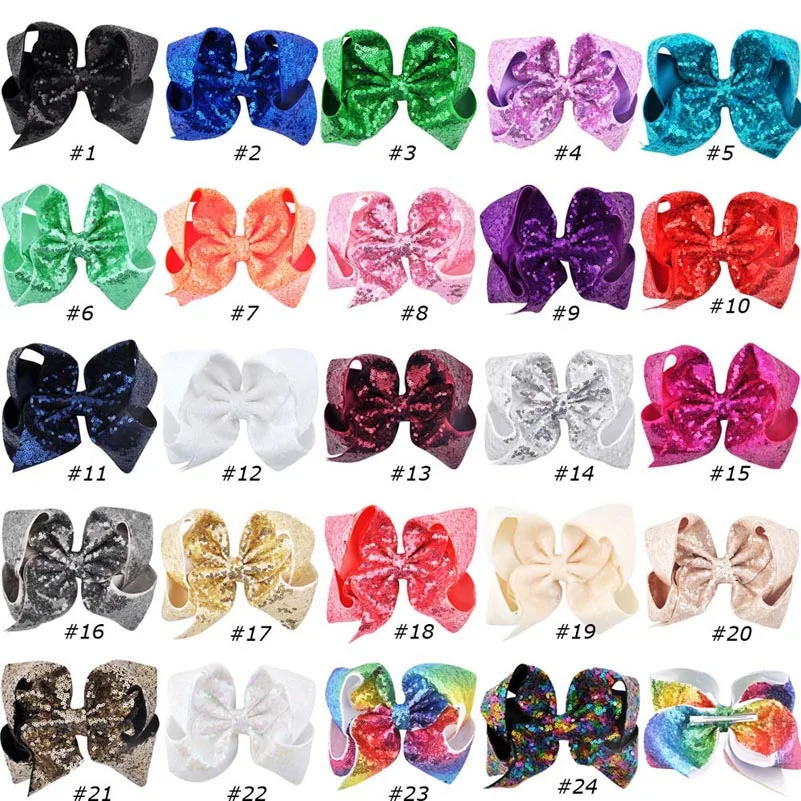 29Colors 8 inch Big Rainbow Large Hair Bow Sequins Ribbon Hairgrips With Alligator Clips Headwear Bowknot Girls Hair Accessories