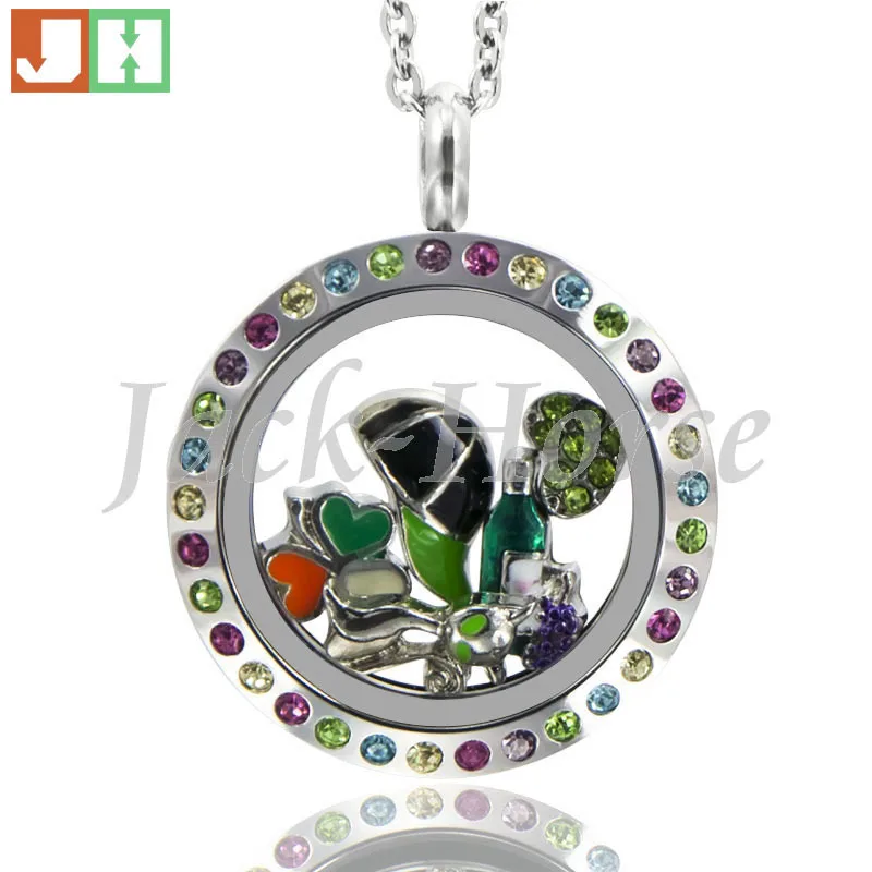 

25mm 30mm multi color crystal locket! stainless steel twist waterproof locket round floating locket necklace